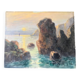 Emile GAUFFRIAUD - Belle ile en mer - Port-Coton - huile sur carton