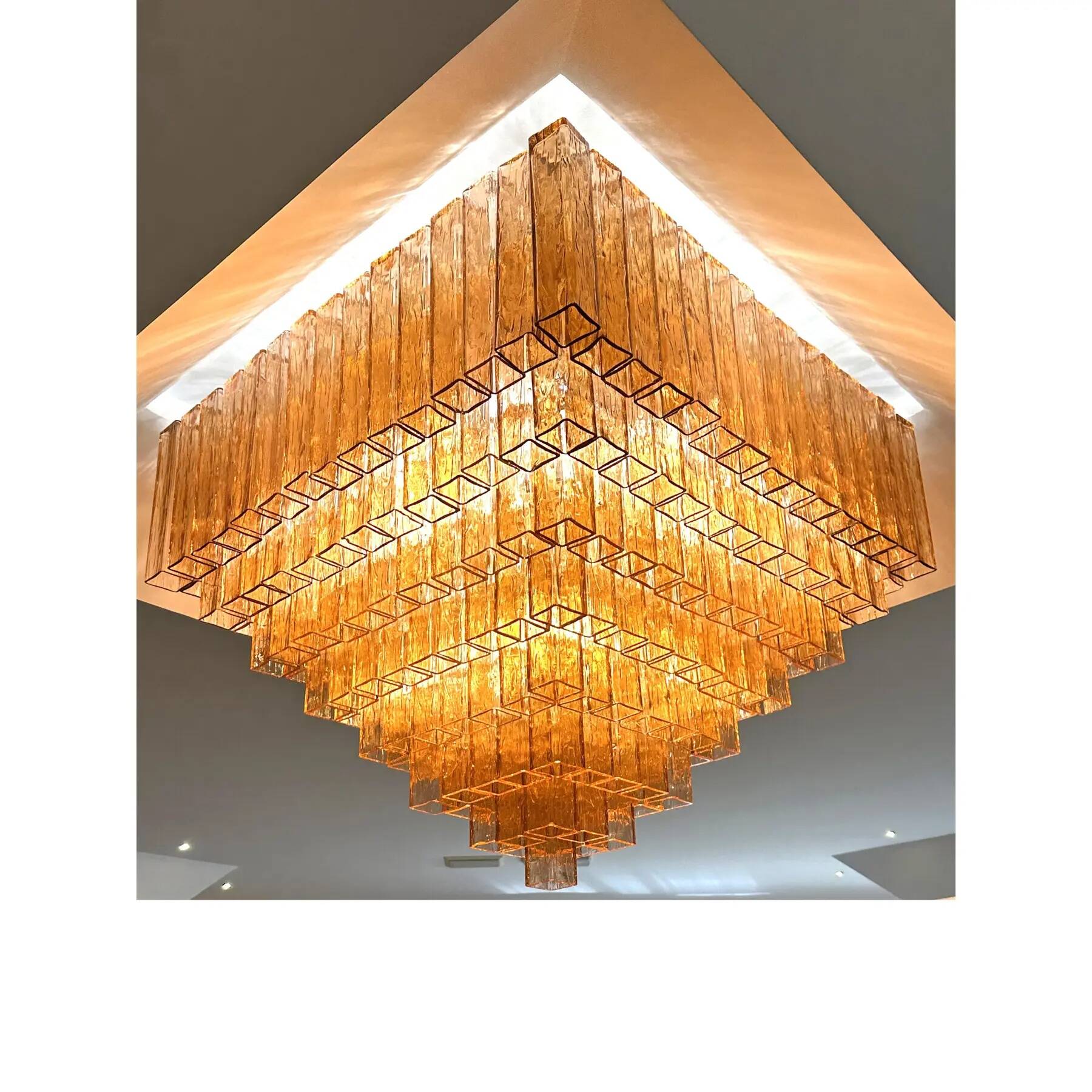 Majestic Luxury Venetian Amber-Rosè Murano Glass “Squared” Elements.