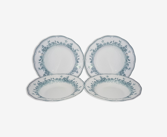 Lot de 4 assiettes à soupe en faïence de Sarreguemines modèle Pâquerettes, terre de fer.