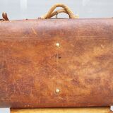 Valise jumelle malle de voyage cuir XIXe estampillée Debas Rouen