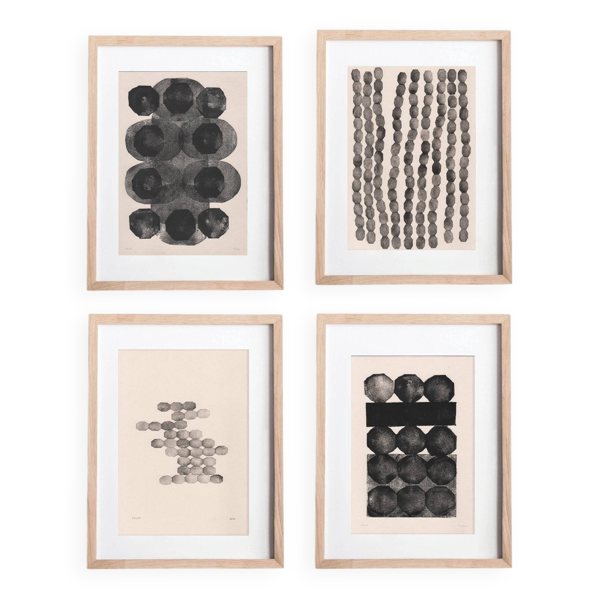 Collection of 4 paintings on paper - abstract paintings signed Eawy