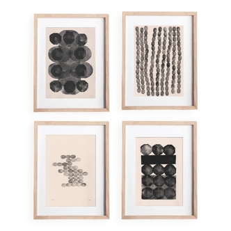 Collection de 4 peintures sur papier - tableaux abstraits signés Eawy