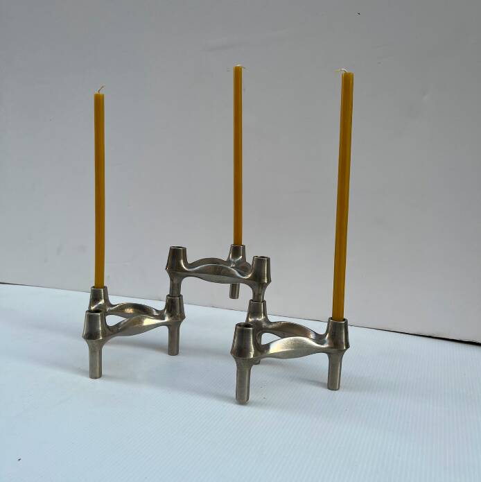 Vintage Stoffnagel candle holders in chrome steel