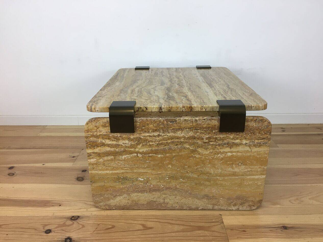 Travertine coffee table with aluminium joints, 1970s.