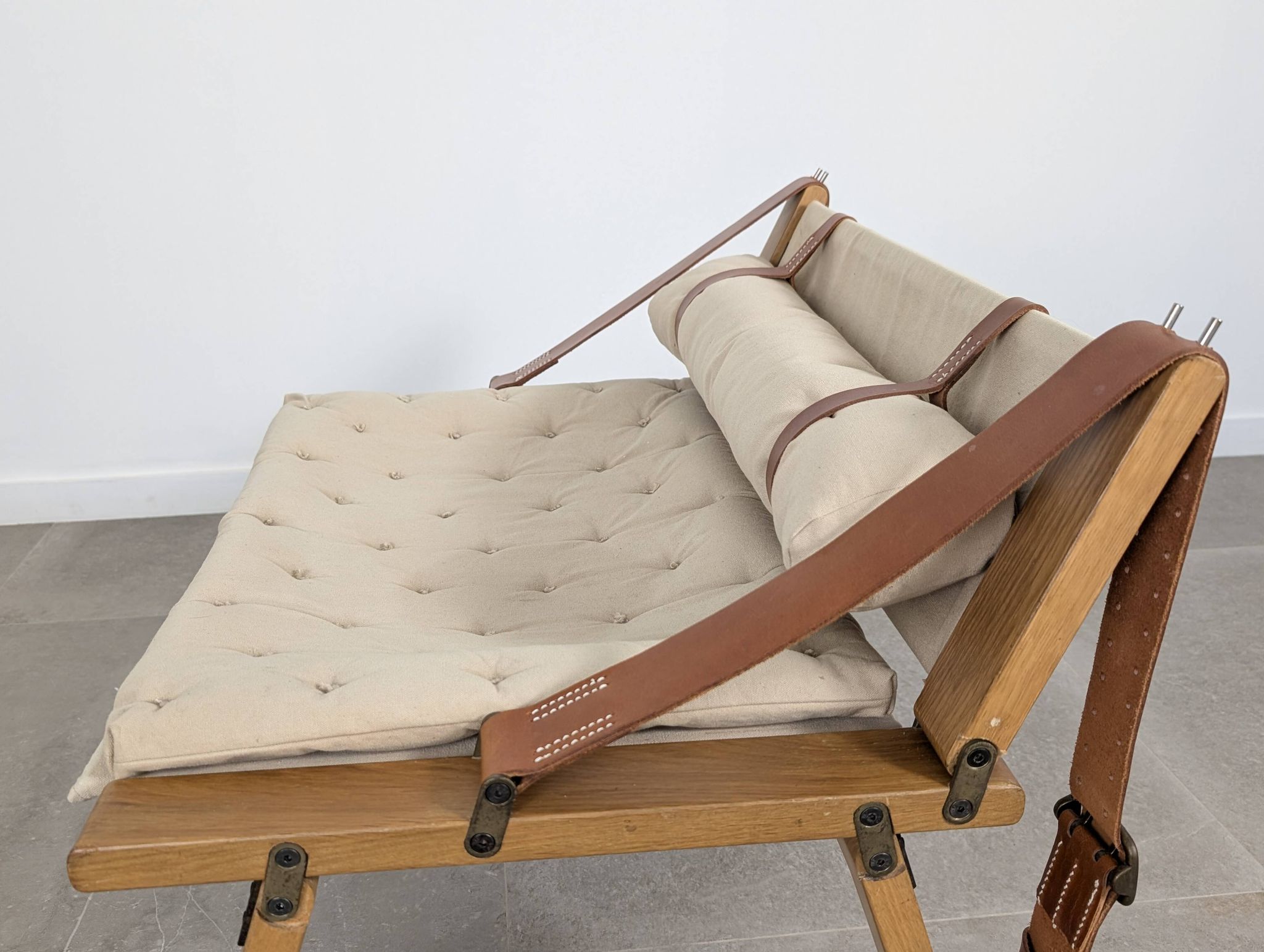Danish Armchair with Canvas and Leather Straps, 20th Century