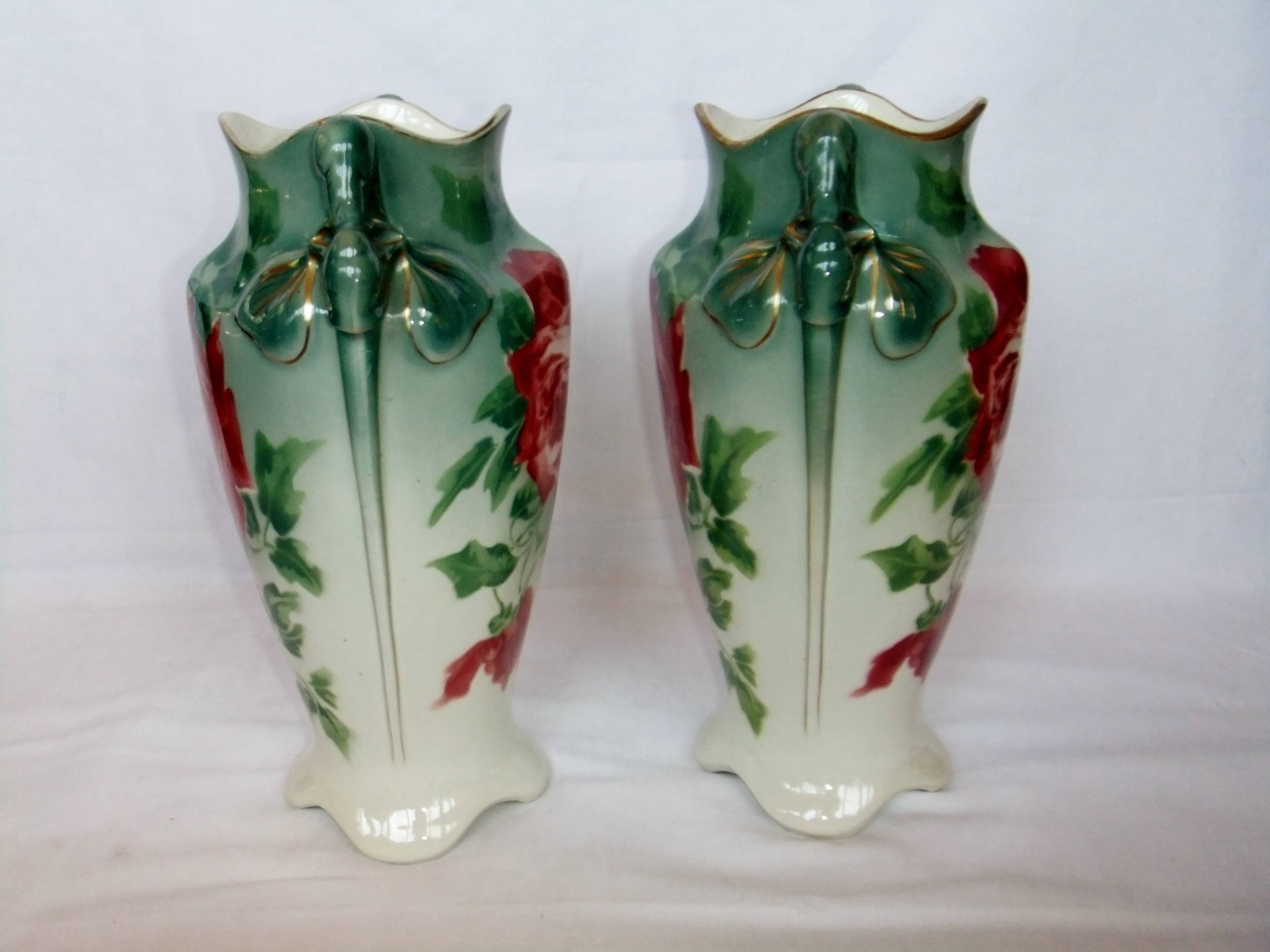 Vase art new pair KG Lunéville gilding decoration flower pink soliflore tulip tree