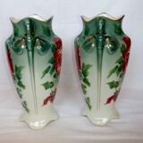 Vase art new pair KG Lunéville gilding decoration flower pink soliflore tulip tree