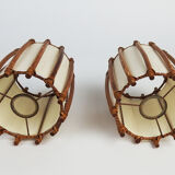 Paire d'appliques vintage en rotin