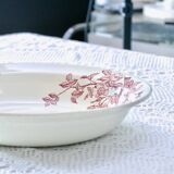 Large 19th century pink ironstone salad bowl with birds, dragonfly and butterflies, Badonviller