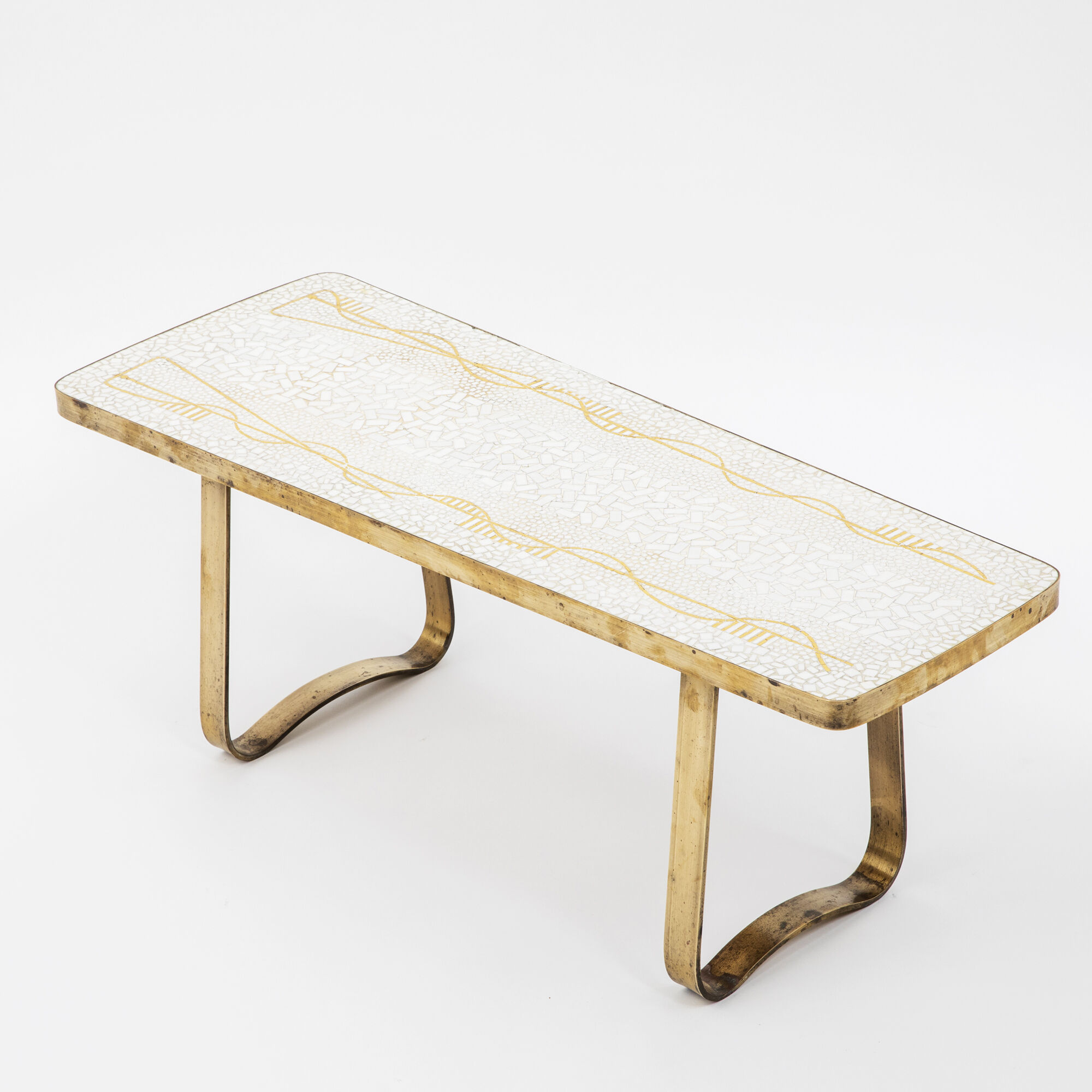 Mosaic & brass coffee table by Berthold Muller