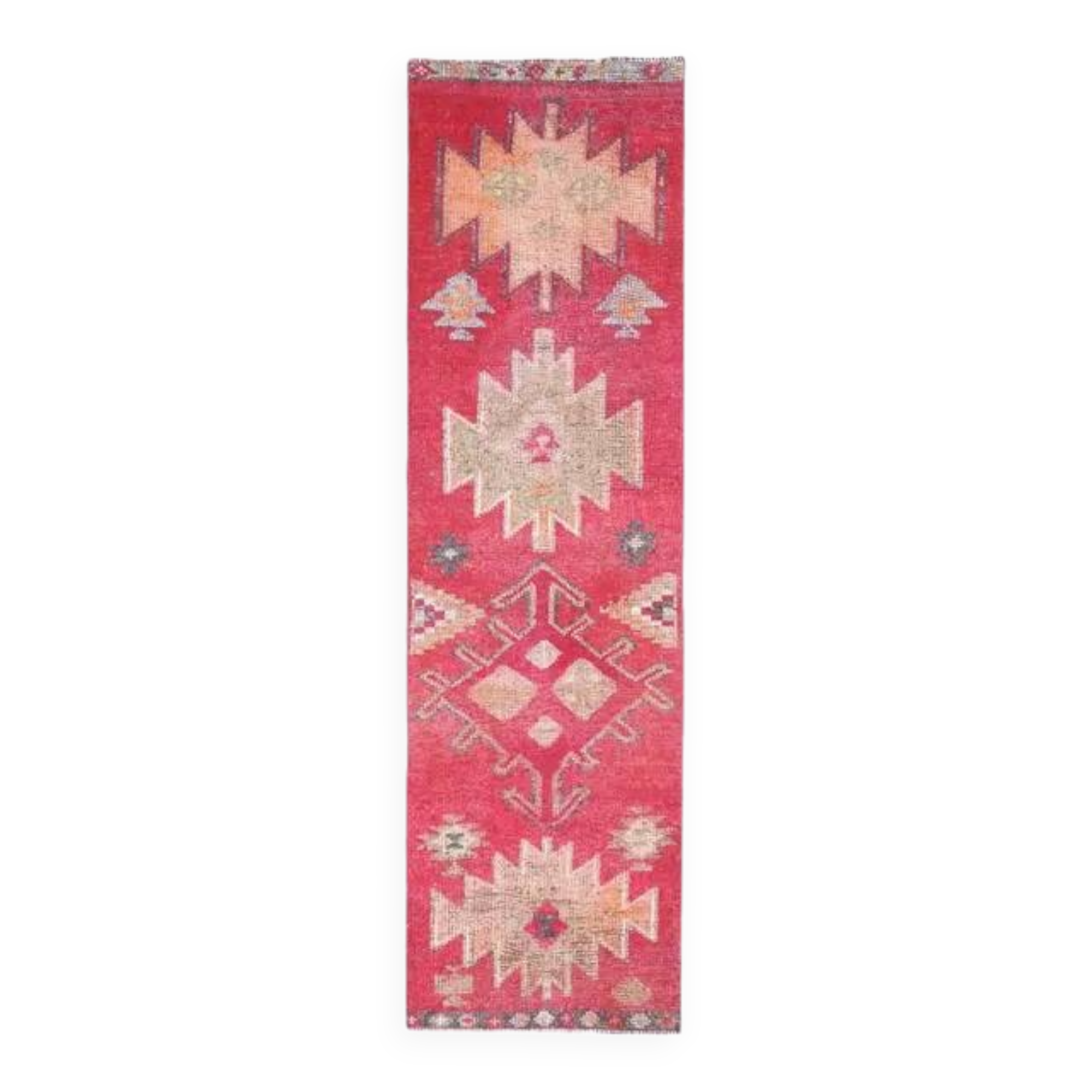1970s vintage Turkish hand-knotted wool cotton pink runner rug 80x289