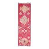1970s vintage Turkish hand-knotted wool cotton pink runner rug 80x289