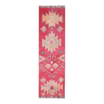 1970s vintage Turkish hand-knotted wool cotton pink runner rug 80x289
