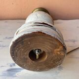 Round lamp base in white patina wood and brass