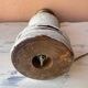 Round lamp base in white patina wood and brass