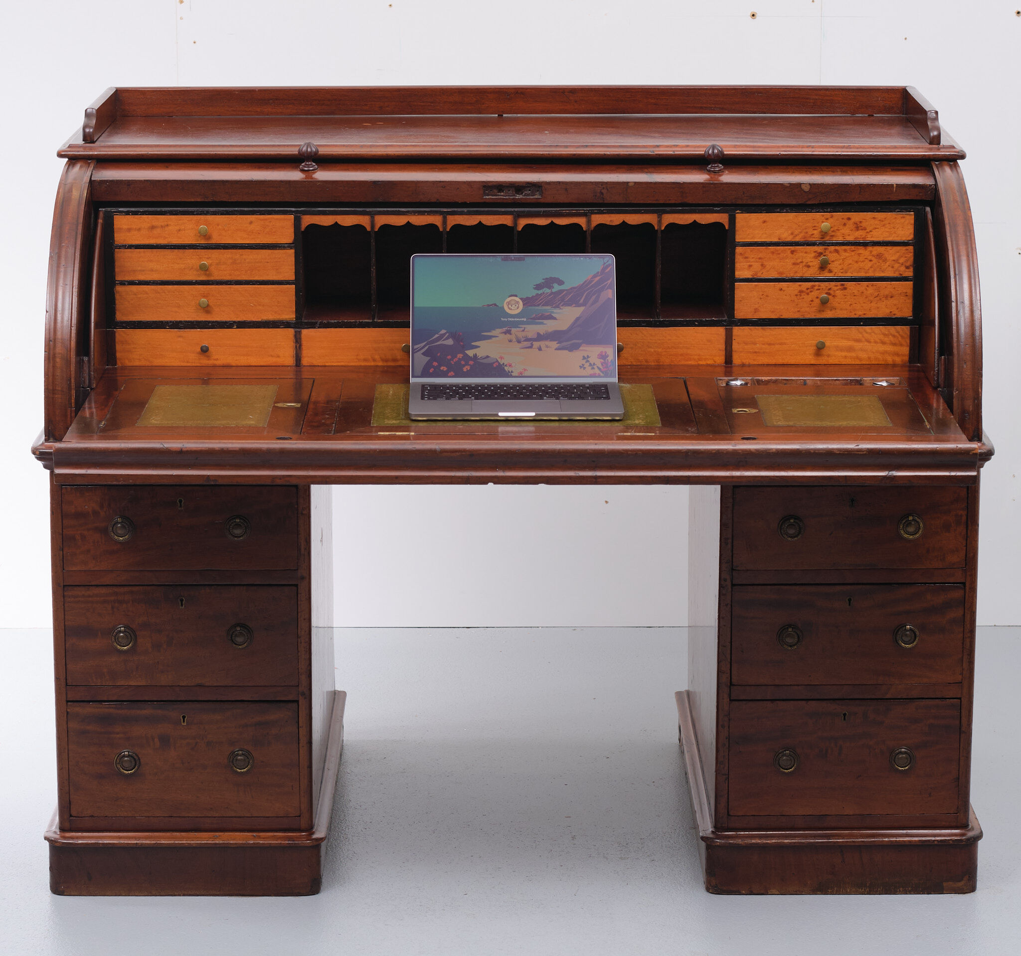 Antique Hobbs & Co. English Roll Top Cylinder Desk