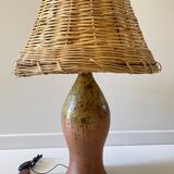 Artisanal lamp in vintage enamelled stoneware and rattan