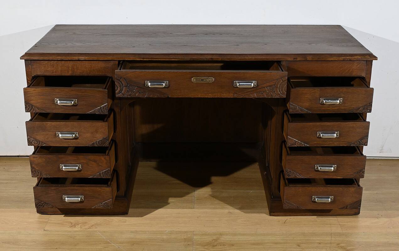 Art Deco Oak Pedestal Desk – 1940