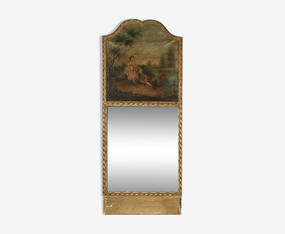 Trumeau en bois doré orné d’une huile sur toile en partie haute