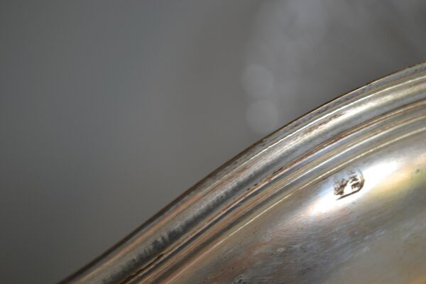 Plat serviteur apéritif métal argenté poinçon HKE et verre