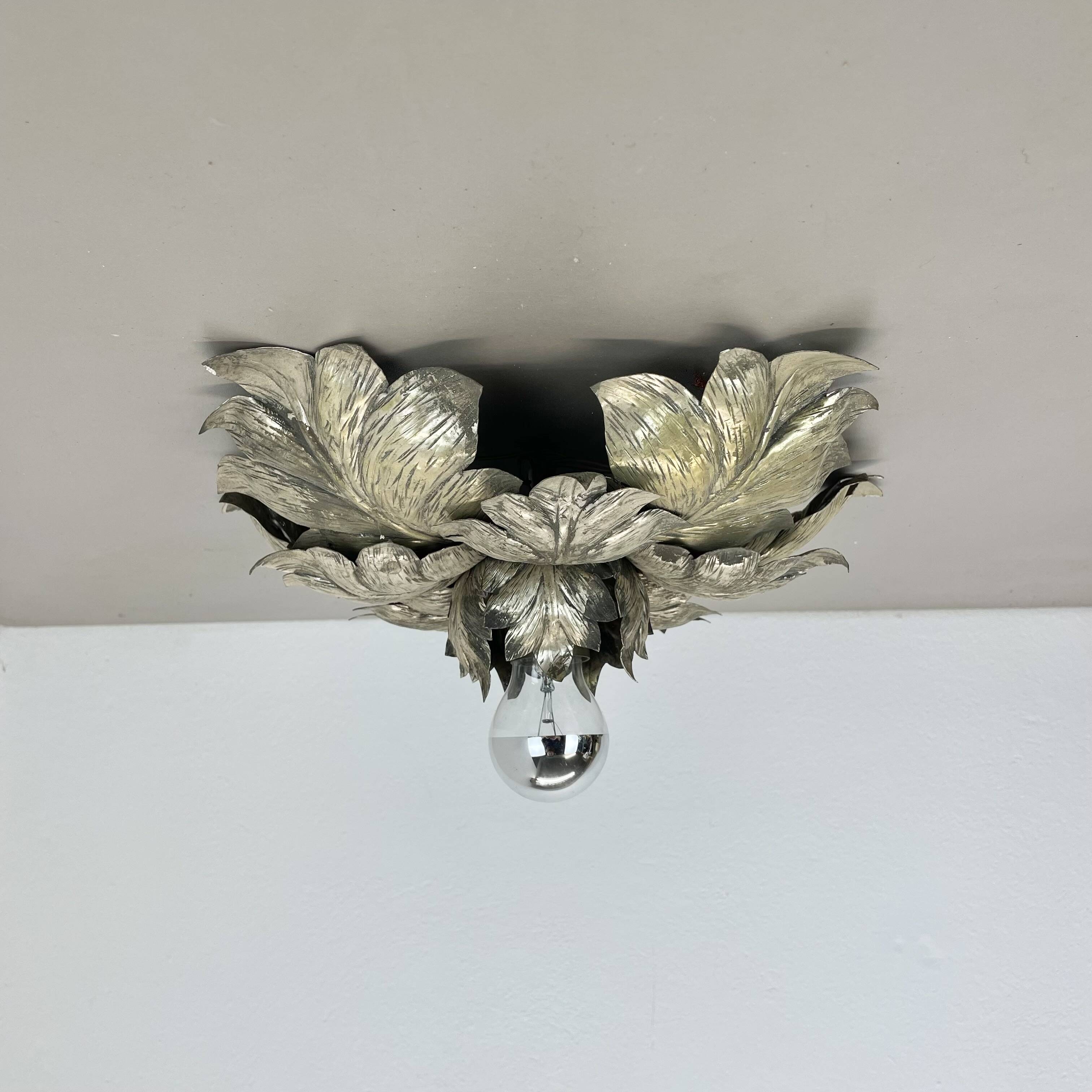 rare 36cm silver tone Metal Florentiner Leaf Theatre Ceiling Light, Italy