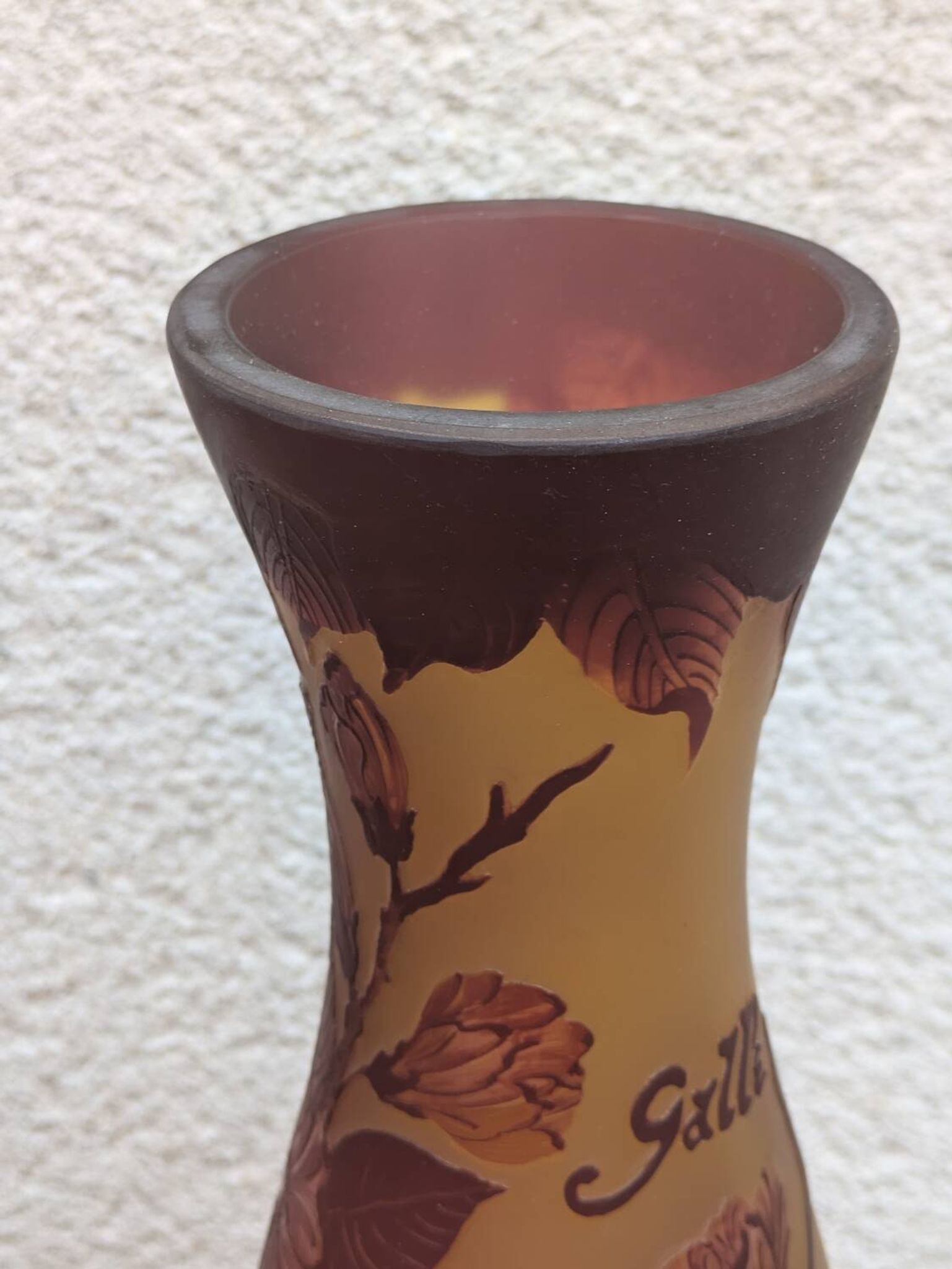 Signed lamp and vase, Tip Gallé – Acid-etched glass – Art Nouveau