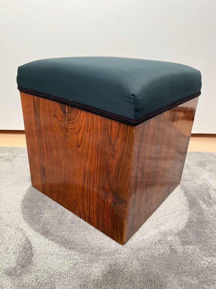 Art Deco Cubic Stool in Walnut Veneer, France, 1930s