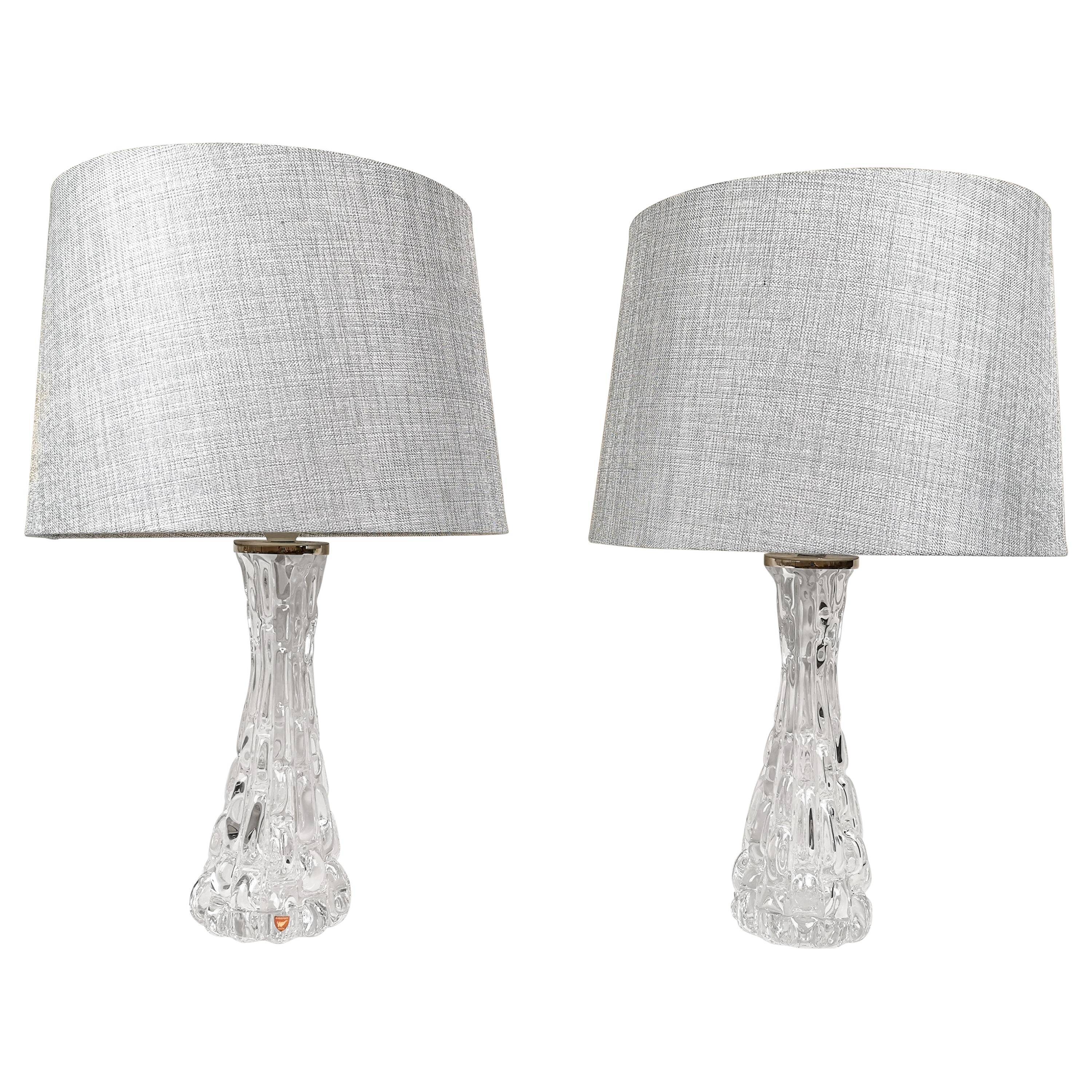 Mid-century Swedish crystal table lamps from Orrefors by Carl Fagerlund.