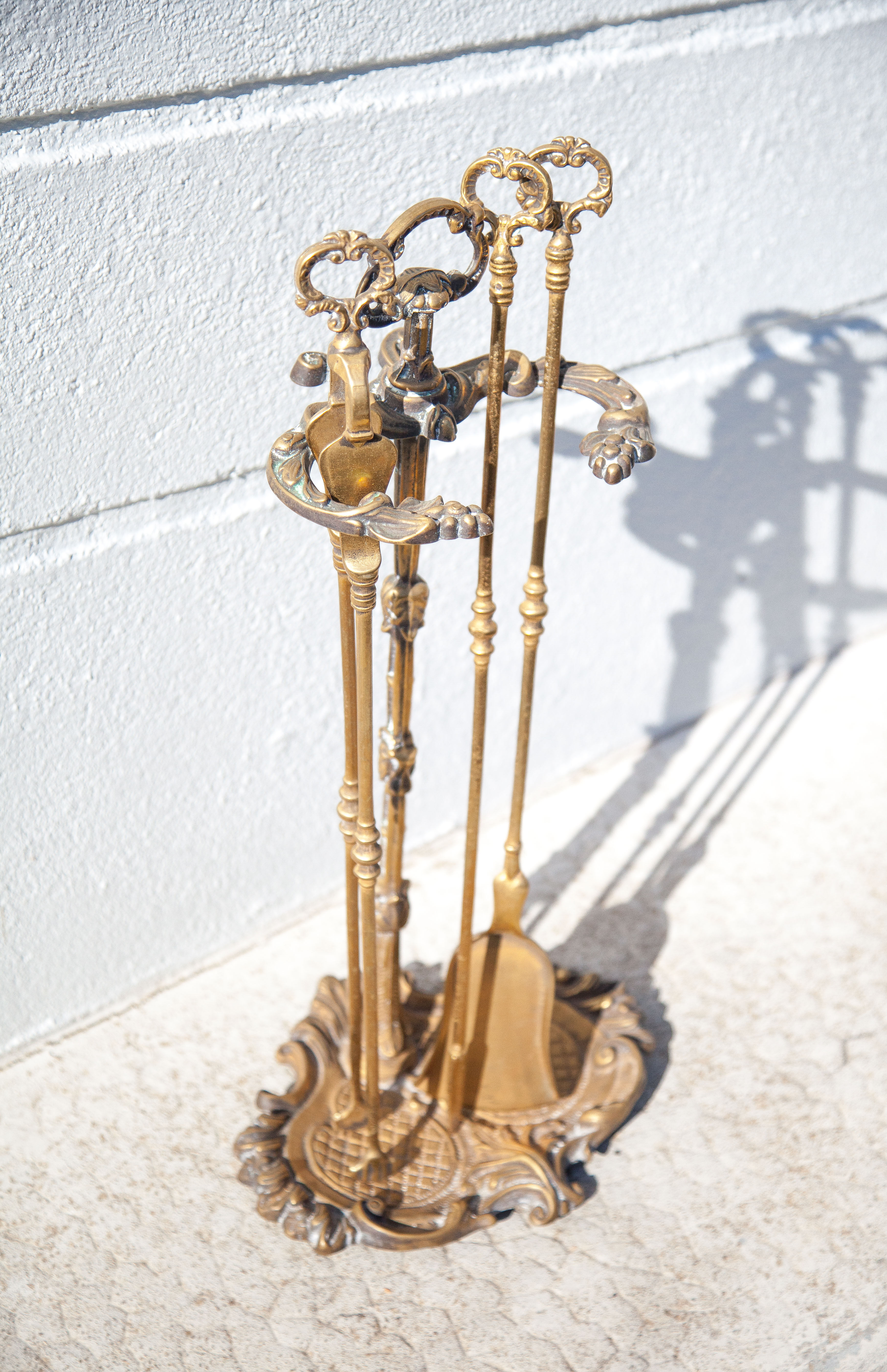 Serviteur de cheminée vintage, accessoires cheminée, serviteur bronze doré, decor cheminée