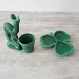 Old suede plant holder & cup clover in green earthenware