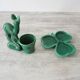 Old suede plant holder & cup clover in green earthenware