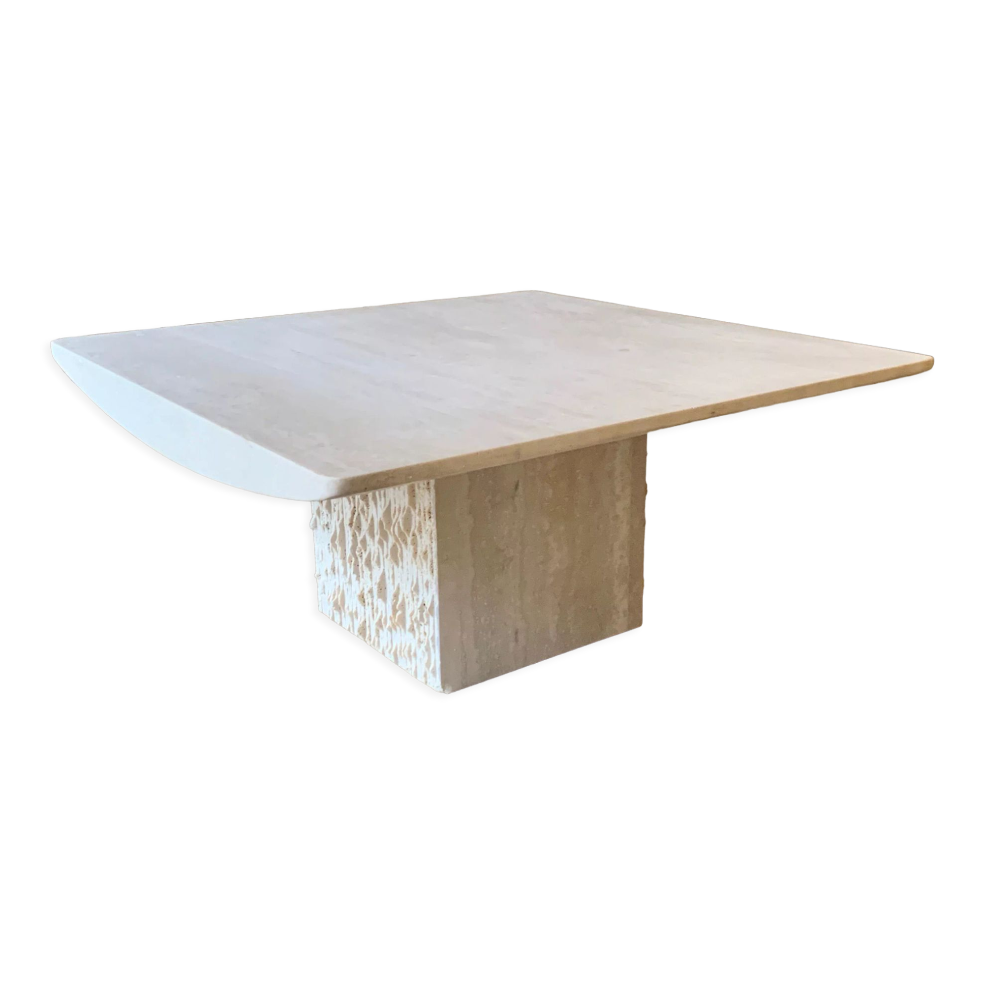 Square coffee table in softened travertine