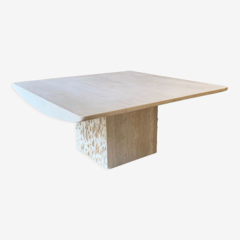 Square coffee table in softened travertine