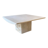 Square coffee table in softened travertine