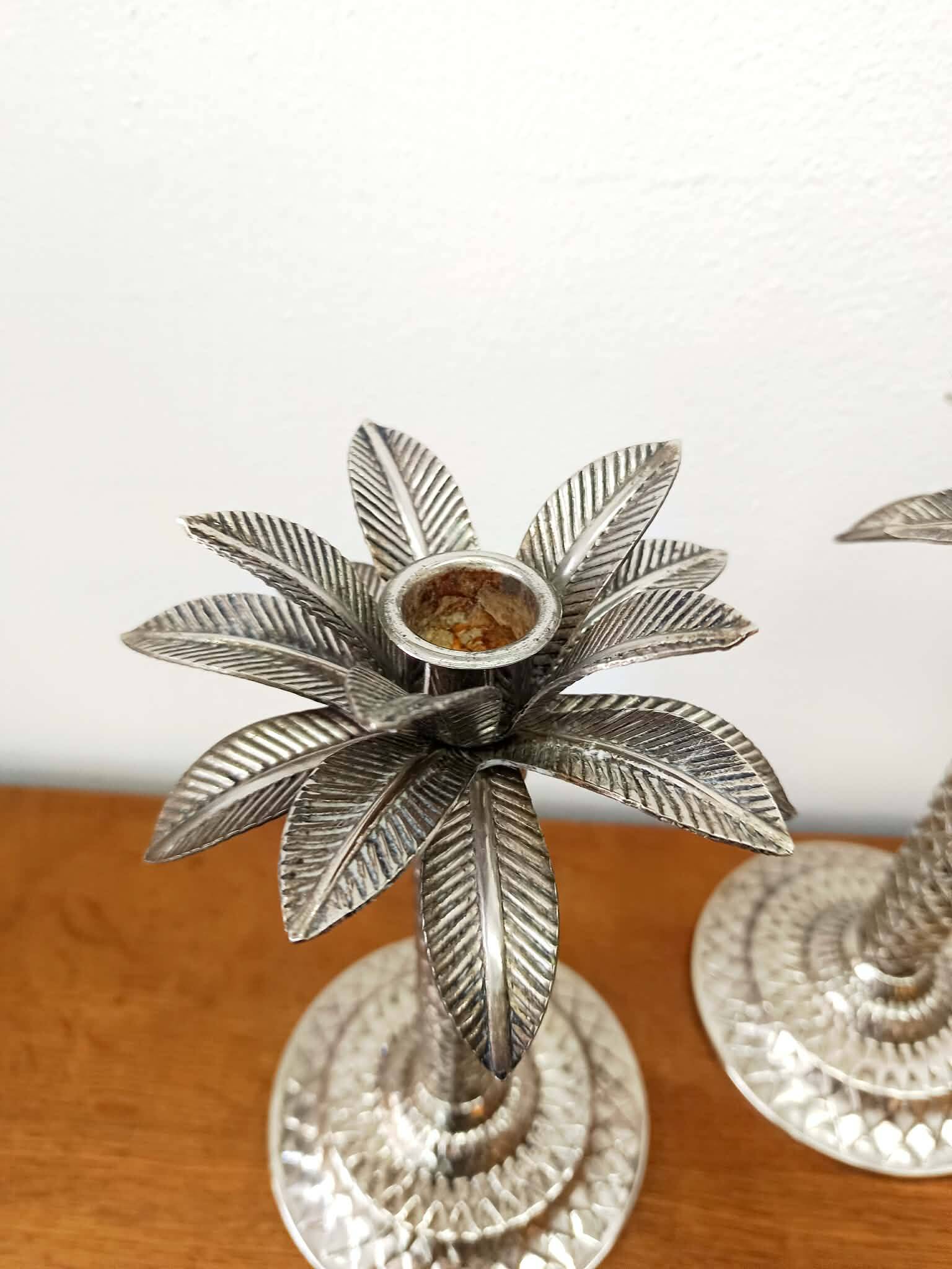 Vintage silver-plated palm candlesticks