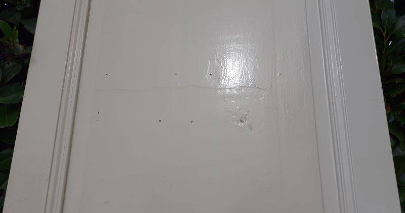 Communication door h221x79cm old paneled, molded, interior