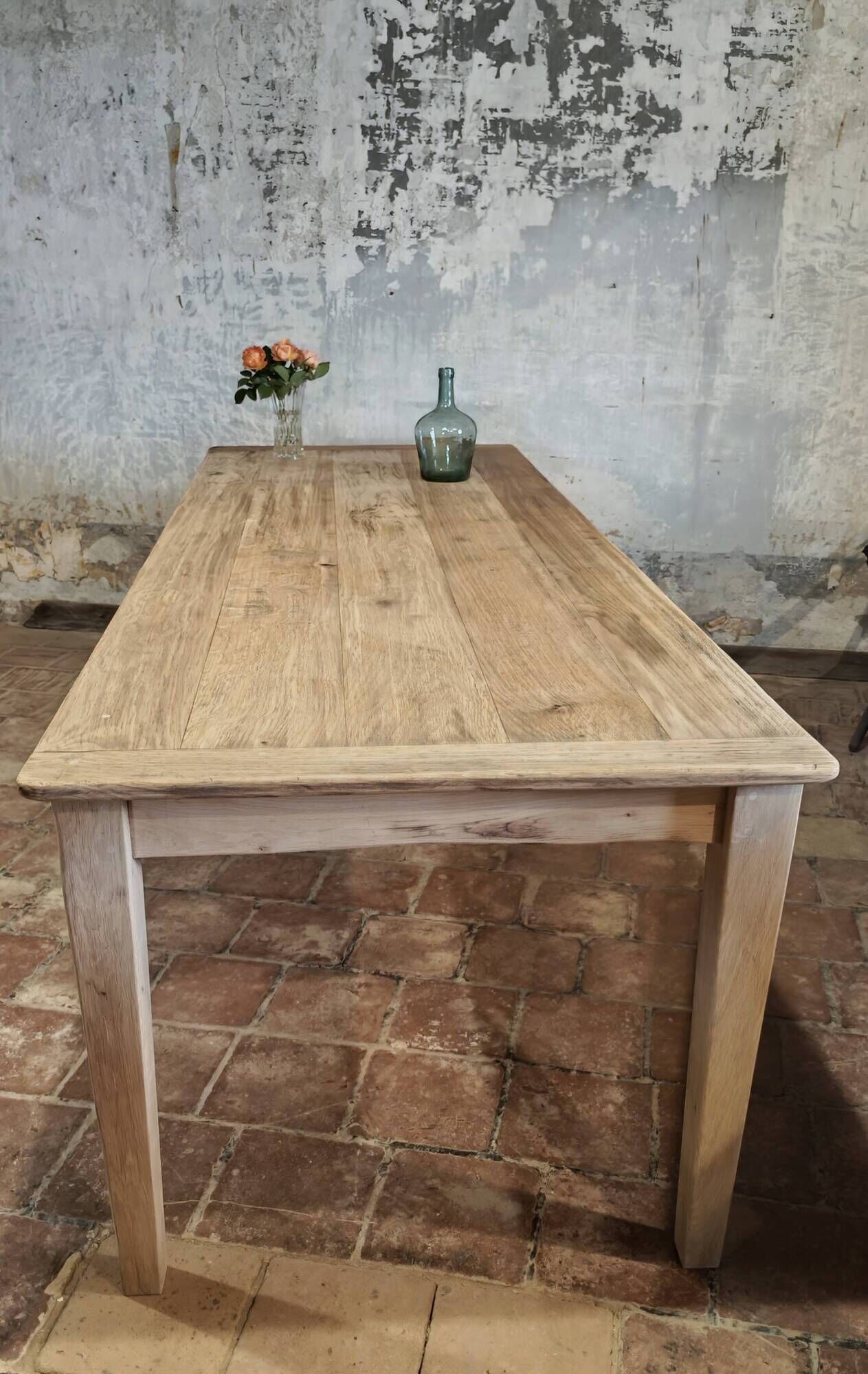 Solid oak farmhouse table "brut" 247x89, top "chocolate oak"