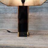lampe laquée noire et laiton abat jour pagode vintage 1970