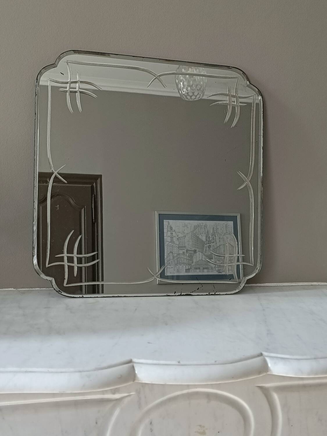 Art deco engraved mirror
