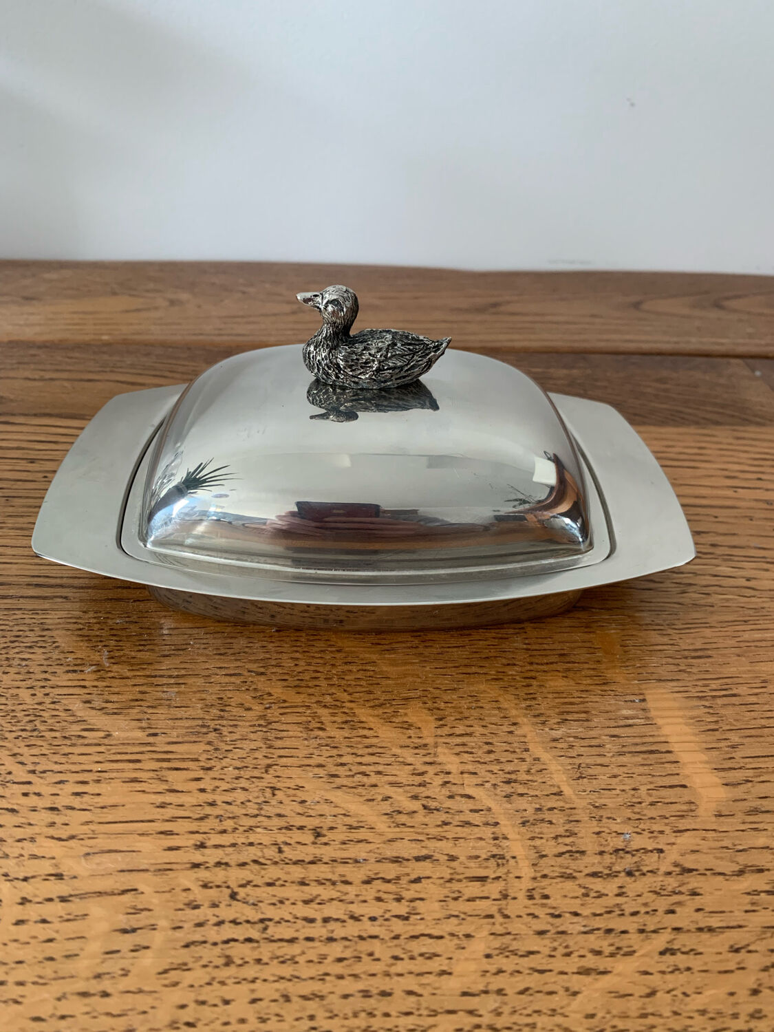 Silver metal butter dish