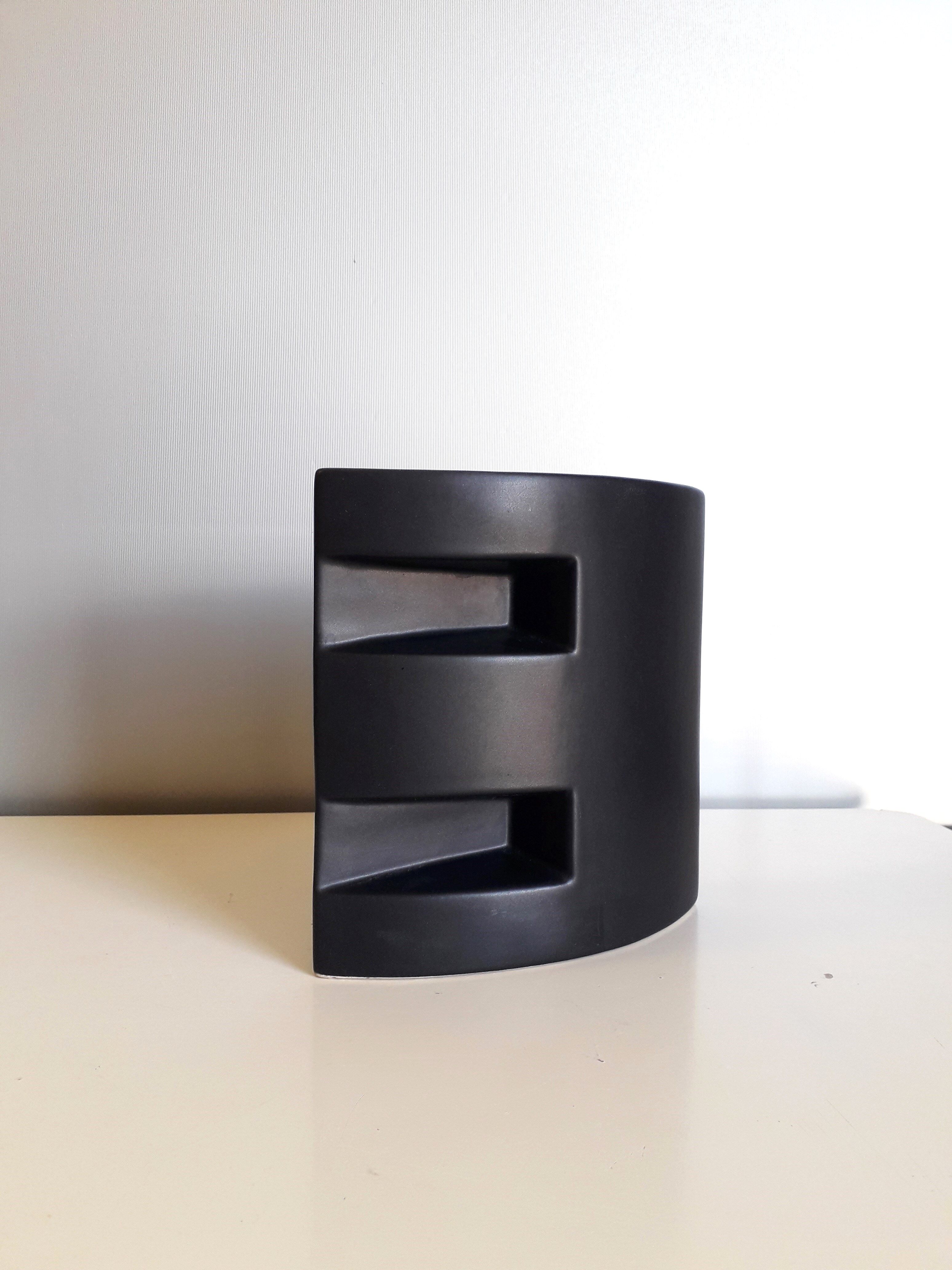 Black ceramic modernist vase - 1980