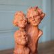 Sculpture signed Doloire, terracotta sculpture with 3 faces, candlestick sculpture, collection, interior decoration.