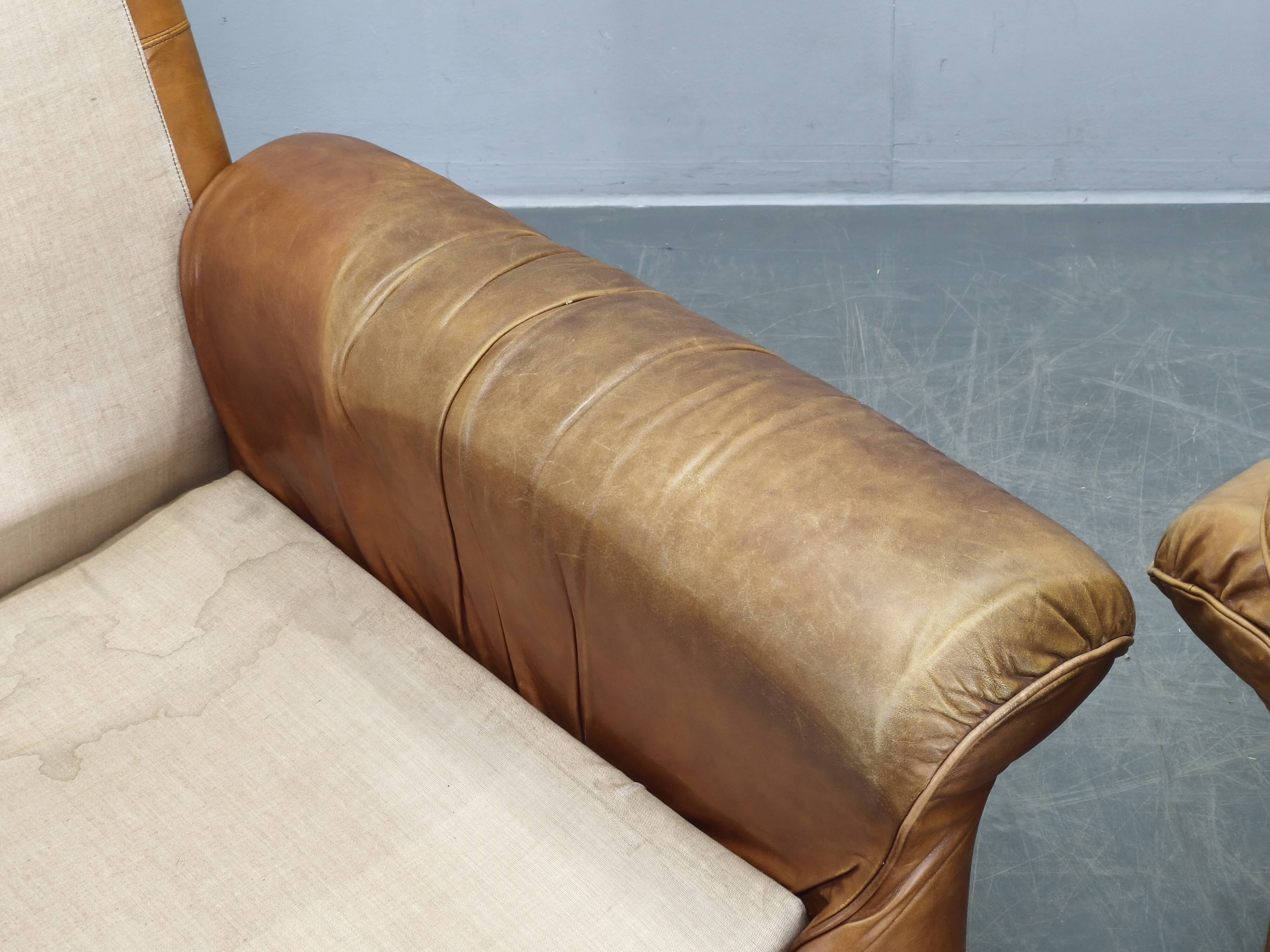 Pair of Arcon Italia Cognac Buffalo Leather Lounge Armchairs