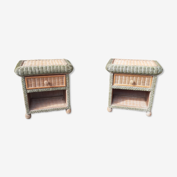 Pairs of wicker bedside tables 1 vintage drawer