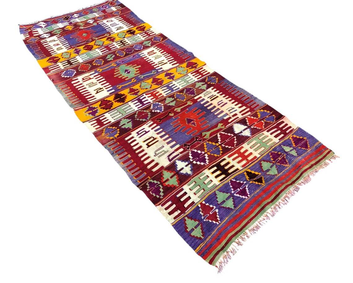 Geometric Handwoven Neutral Kilim Runner