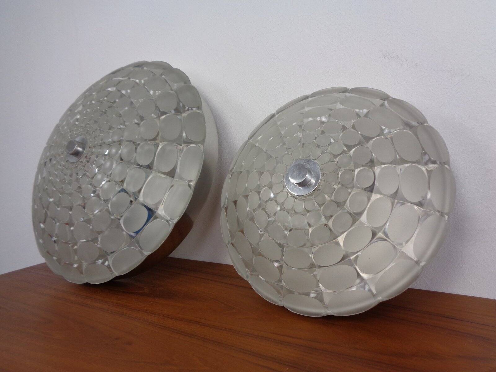 Large German Glass Ceiling Lights, Set of 2, 1960s