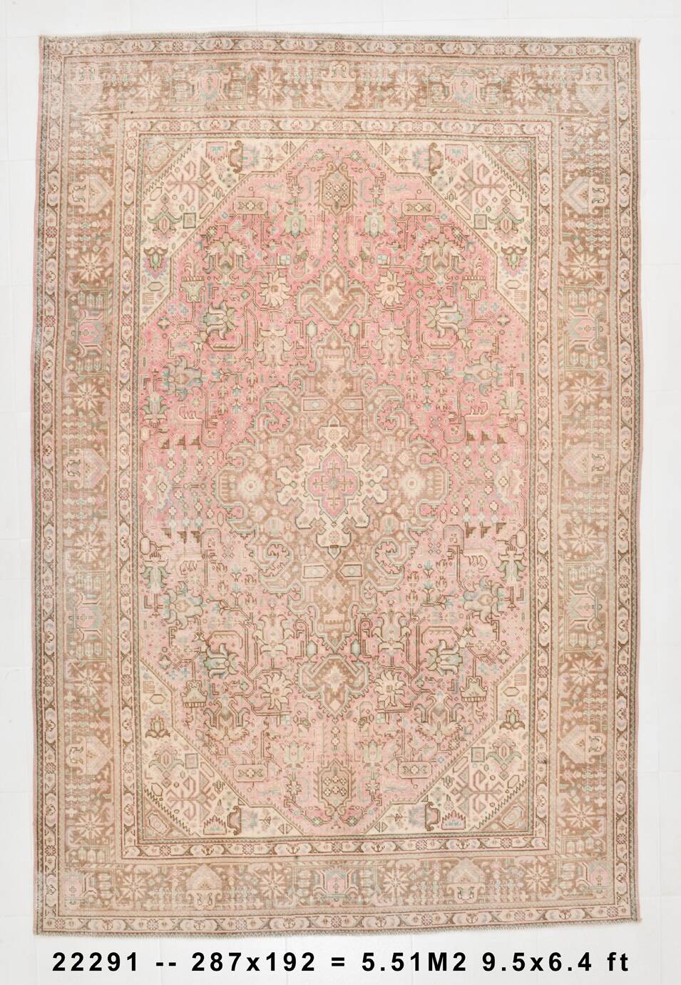 6x9 dusty pink wool persian rug 287x192cm
