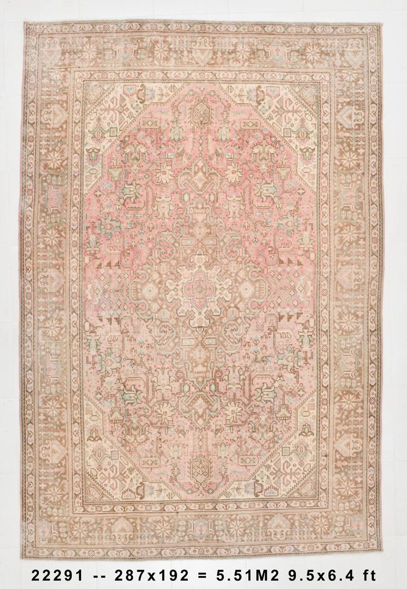 6x9 dusty pink wool persian rug 287x192cm