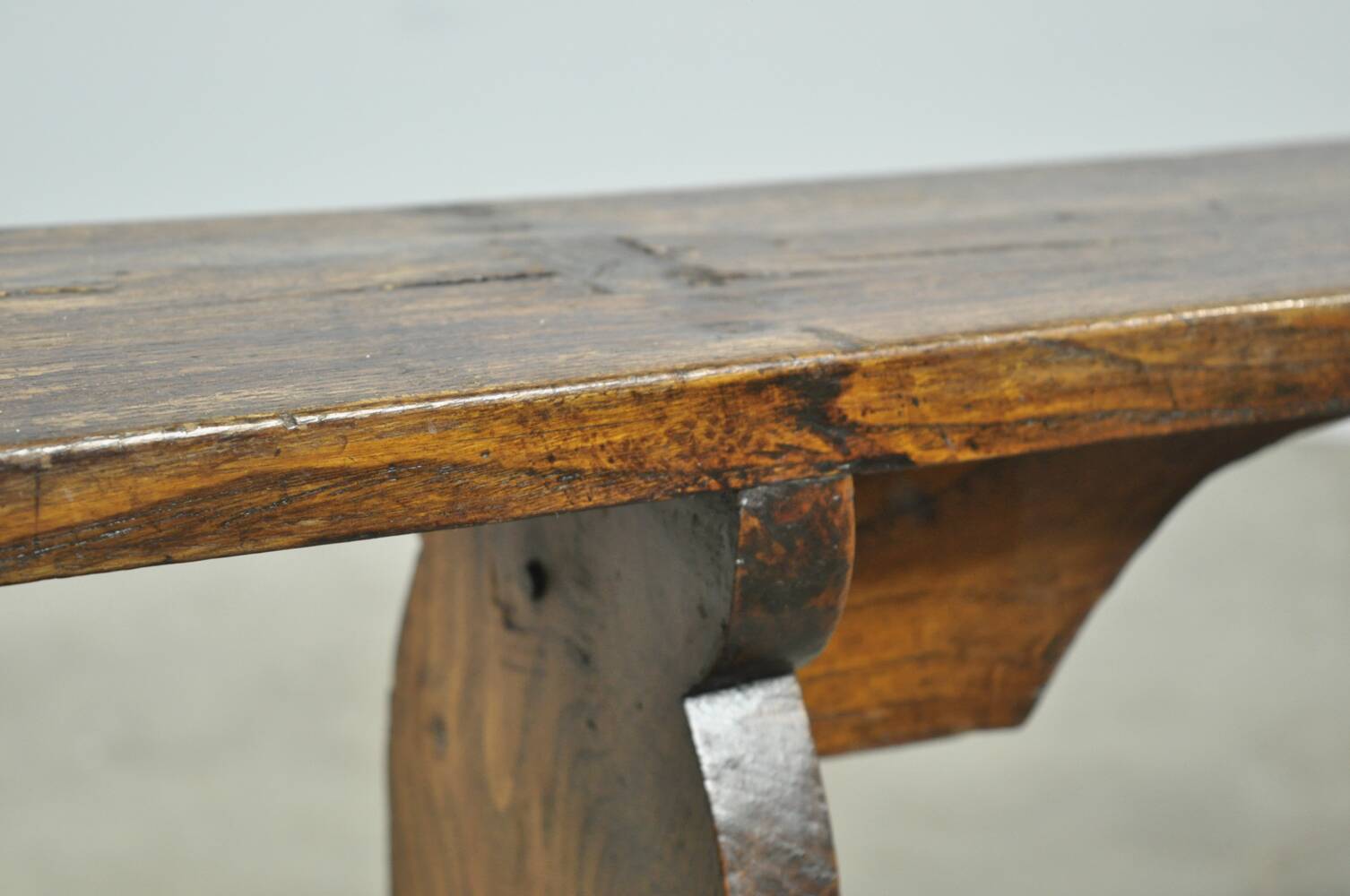 HANDMADE antique wooden French farmhouse bench, 1930s