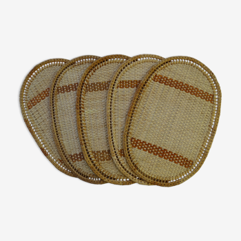 Set of 5 table sets in wicker and braided straw - circa 1970